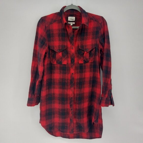 Aritzia Wilfred Free Veronica Buffalo Check Red Black Flannel Cotton dress XS - Picture 2 of 7